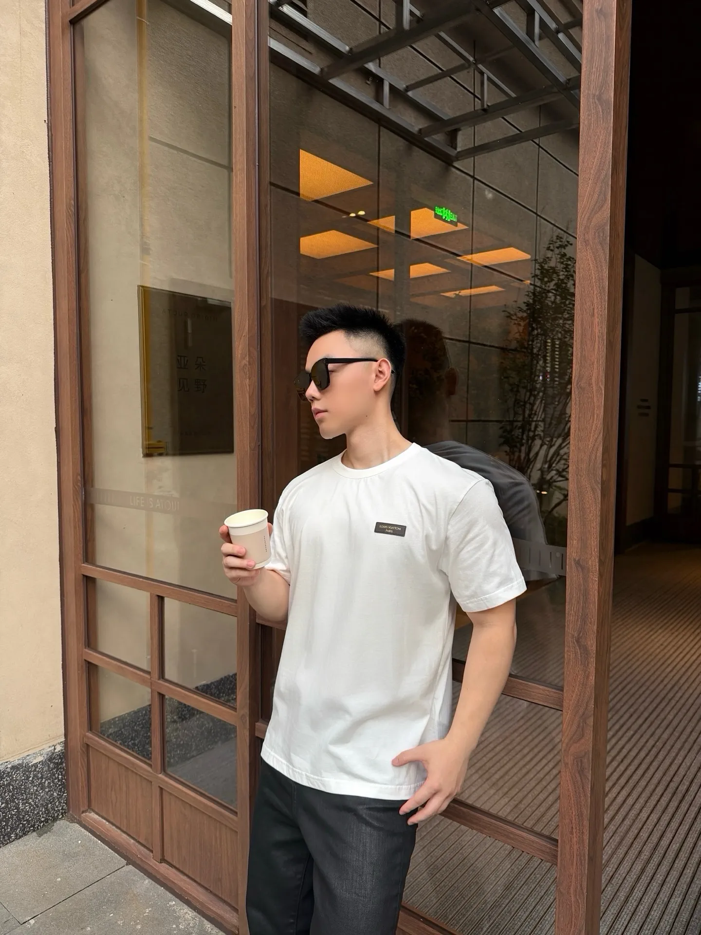 Louis Vuitton/Louis Vuitton 26ss leather chest label short sleeves
